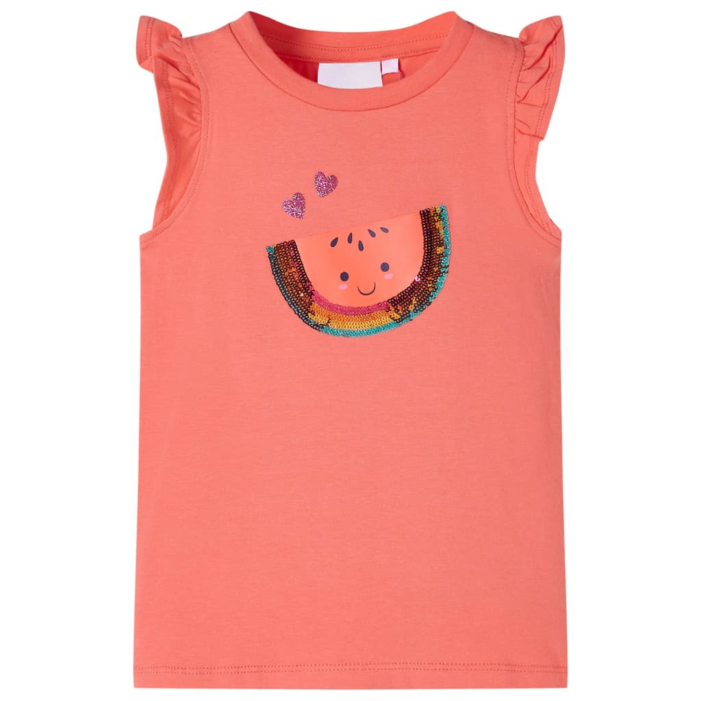 T-shirt para criança manga com folhos cor coral 128