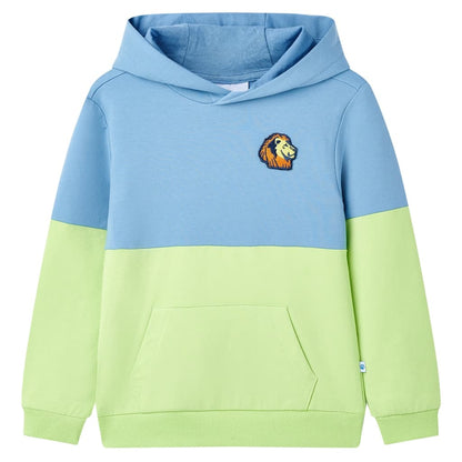 Sweatshirt para criança com capuz azul e amarelo-claro 92