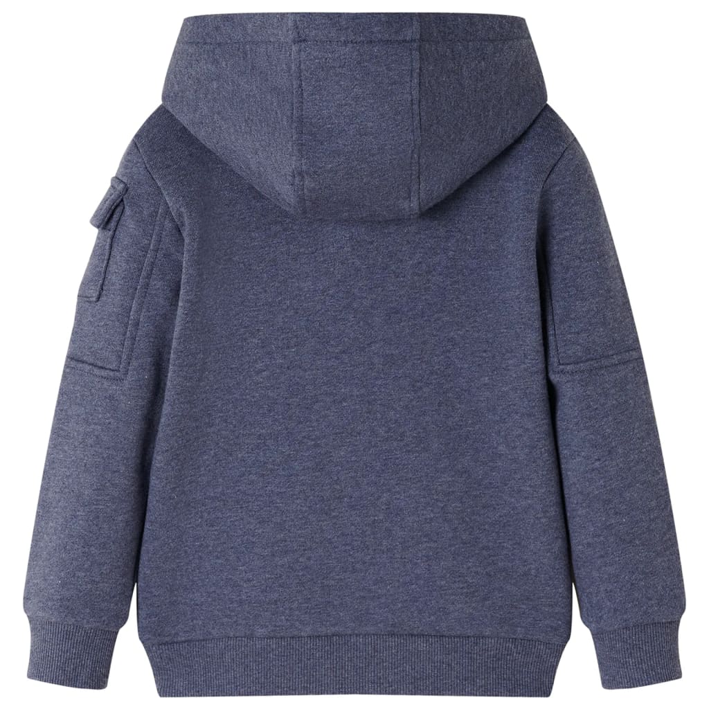 Sweatshirt para criança com capuz e fecho azul-escuro mesclado 116