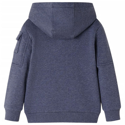 Sweatshirt para criança com capuz e fecho azul-escuro mesclado 128