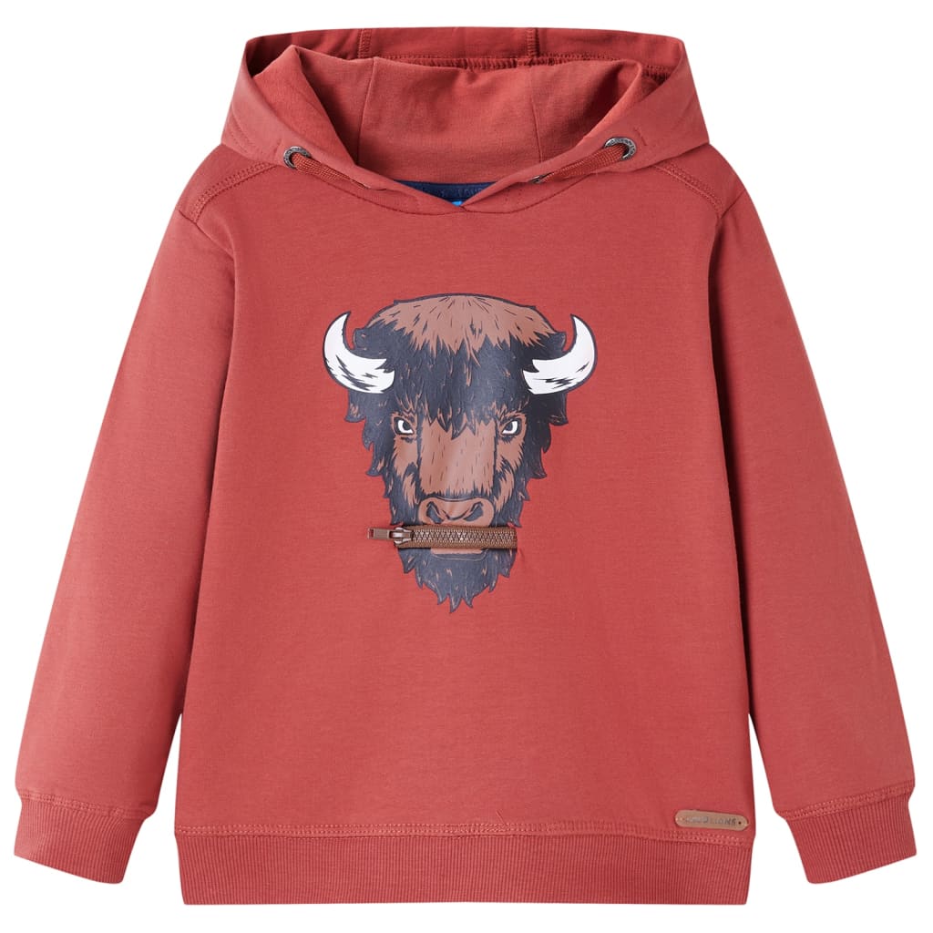 Sweatshirt infantil com capuz vermelho-queimado 128