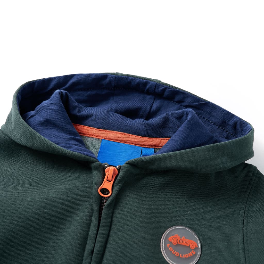 Sweatshirt para criança com capuz e fecho verde-escuro 92