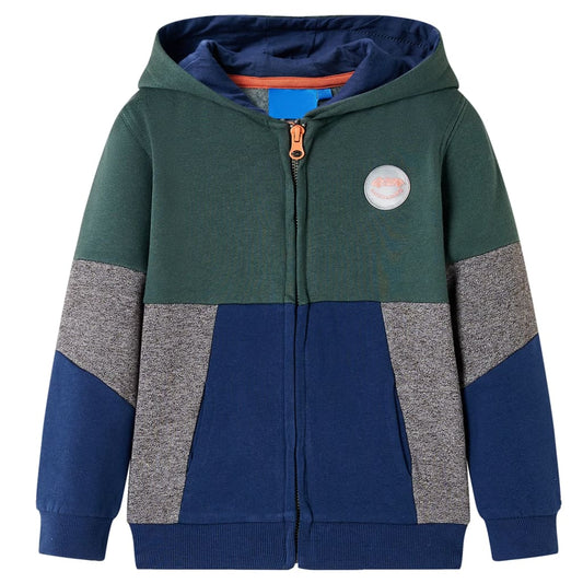 Sweatshirt para criança com capuz e fecho verde-escuro 104