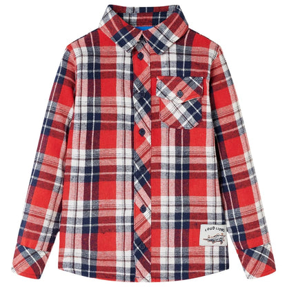 Camisa de xadrez para criança vermelho e azul-marinho 104