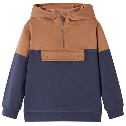 Sweatshirt para criança com capuz e meio fecho antracite/conhaque 104