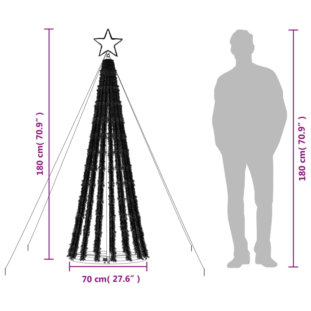 Árvore de Natal luminosa em cone 275 luzes LED 180 cm colorido