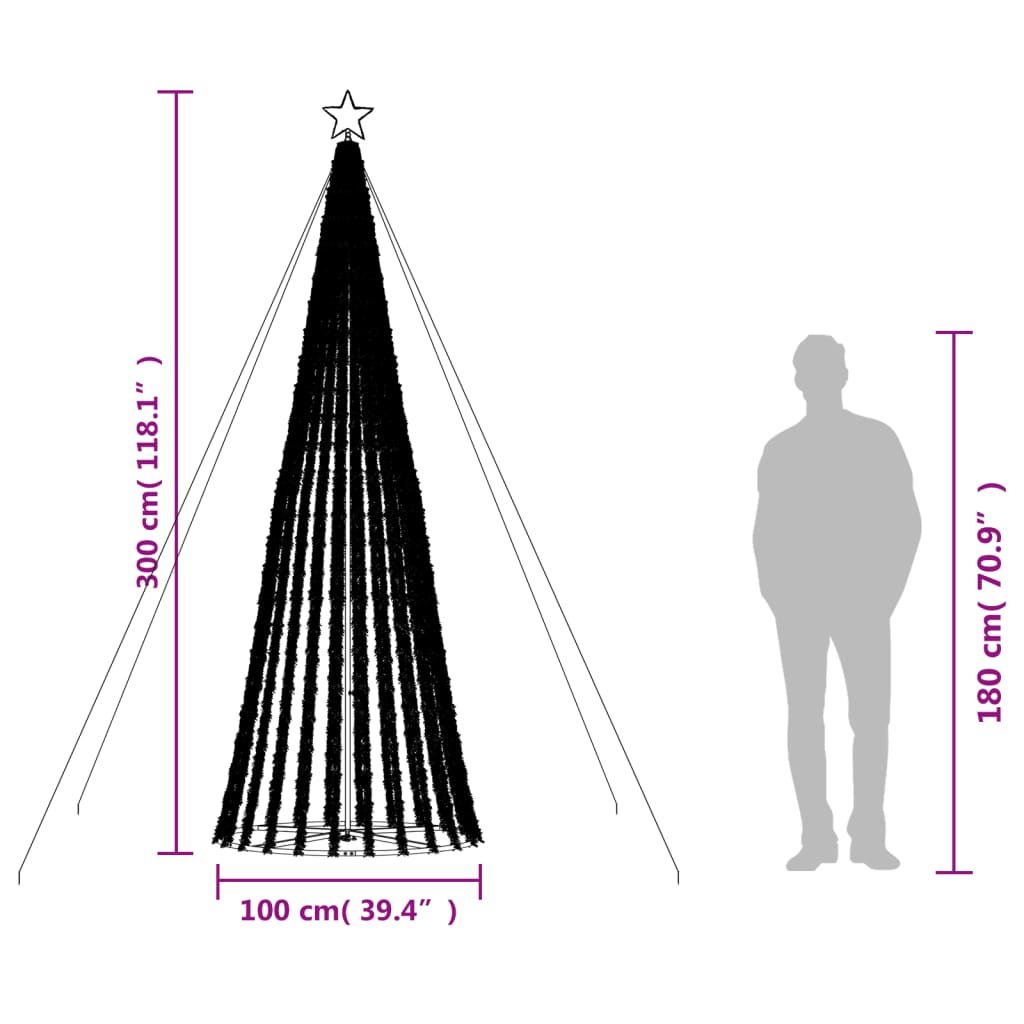 Iluminação p/ árvore de Natal cone 688 luzes LED 300cm colorido