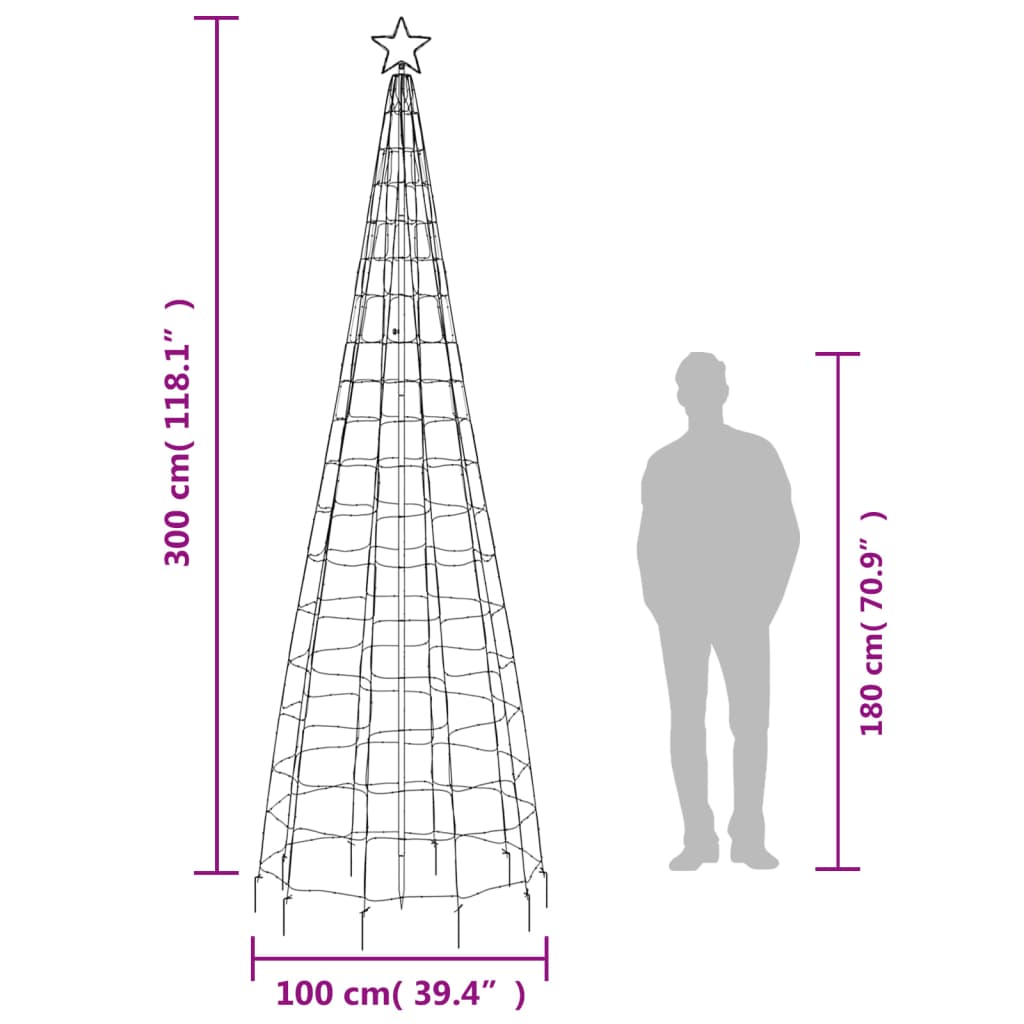 Árvore de Natal luminosa com estacas 570 LEDs 300 cm colorido