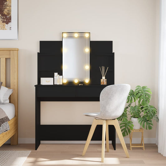 Toucador Amanda - Cor Preto - Com luzes LED - Pode Facilmente Alternar entre 3 Cores Claras (Frio, Quente e Neutro) e ajustar o Brilho - 96x40x142 cm - Design Nórdico