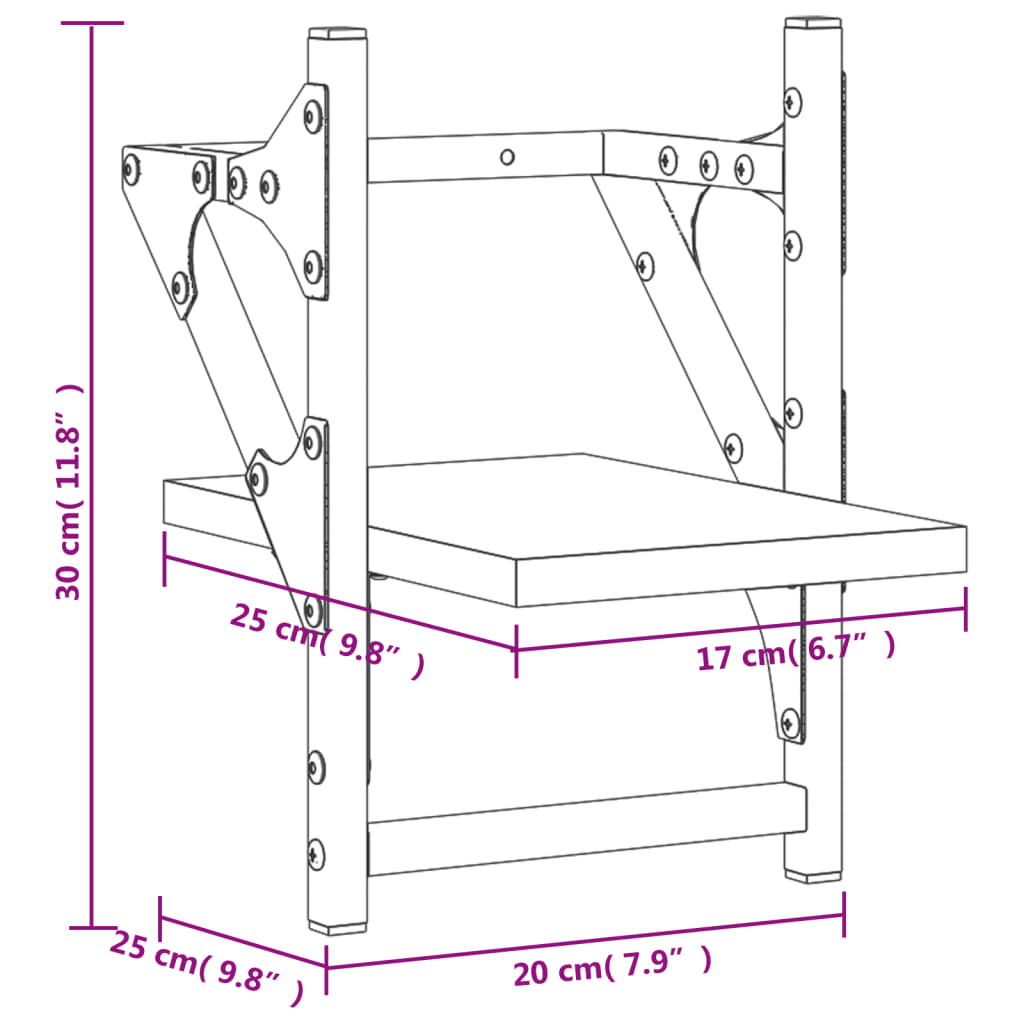 Prateleiras de parede com barras 2 pcs 20x25x30 cm preto