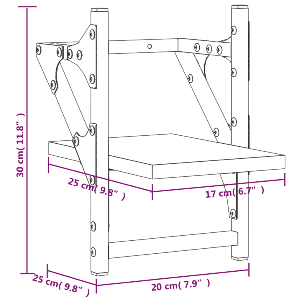 Prateleiras de parede c/ barras 2 pcs 20x25x30 cm cinza sonoma