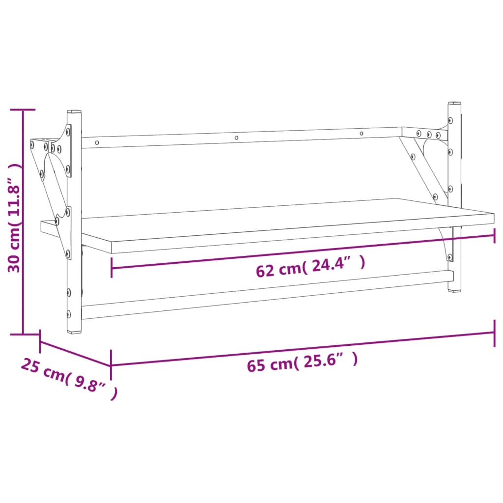 Prateleiras de parede com barras 2 pcs 65x25x30 cm preto