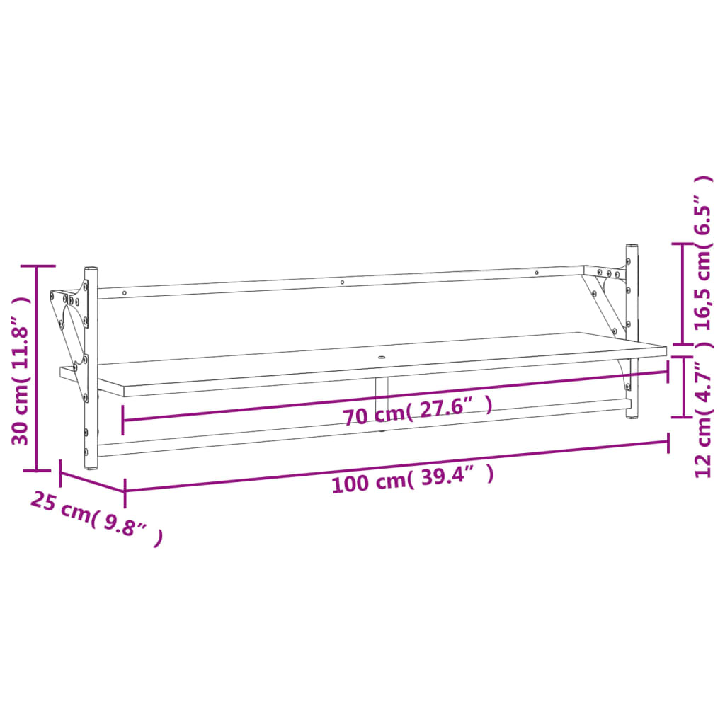 Prateleiras de parede com barras 2 pcs 100x25x30 cm preto