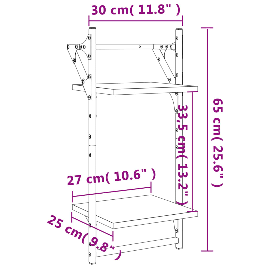 Estante 2 prateleiras c/ barras 2pcs 30x25x65cm carvalho sonoma