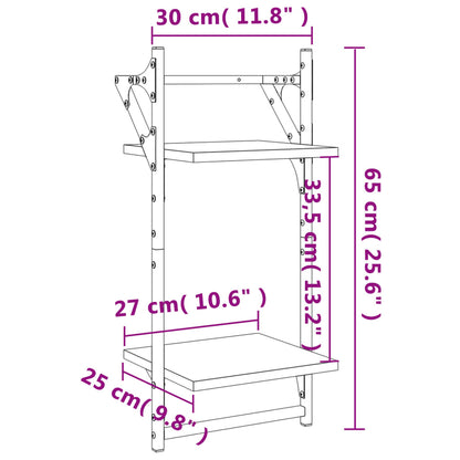 Estante 2 prateleiras c/ barras 2pcs 30x25x65cm cinzento sonoma