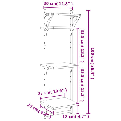 Estante 3 prateleiras c/ barras 2pcs 30x25x100 cm cinza sonoma