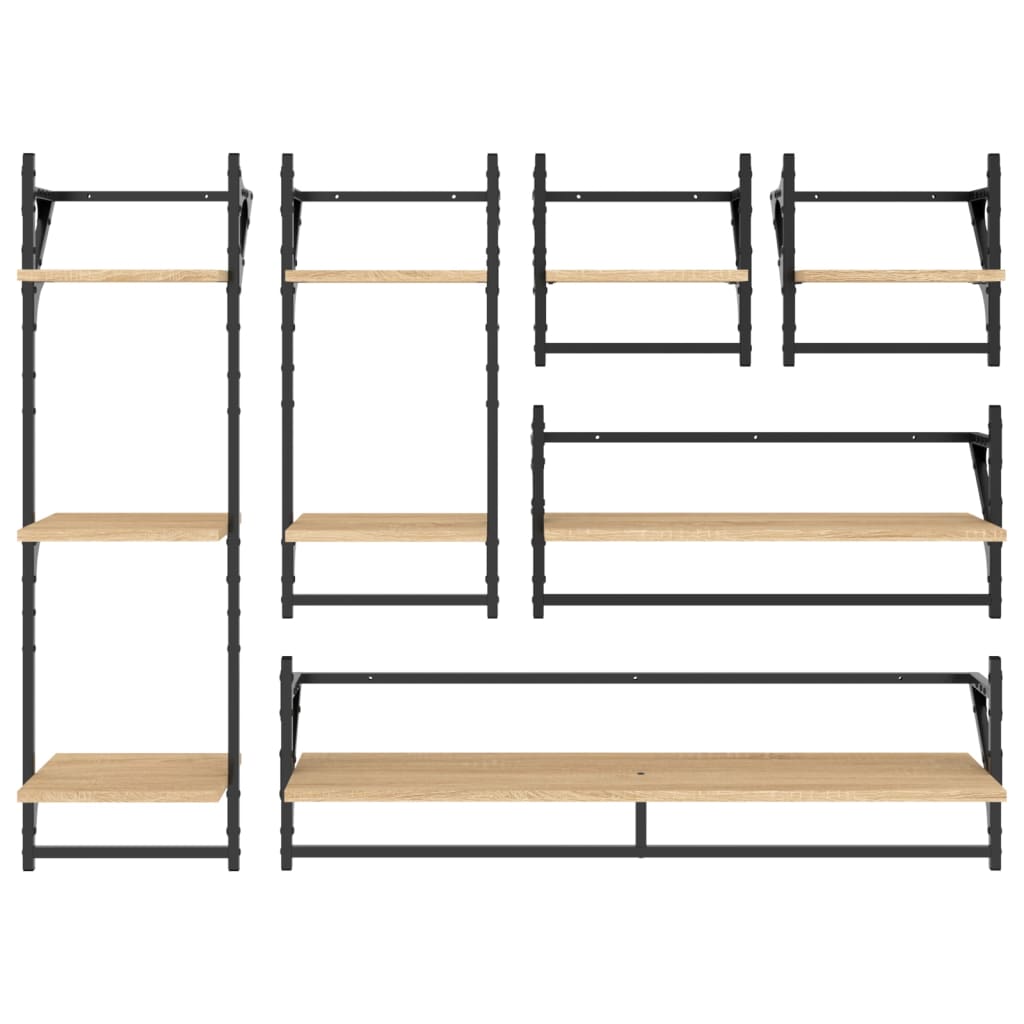 6 pcs prateleiras parede derivados de madeira carvalho sonoma