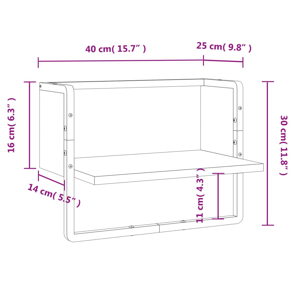 Prateleira de parede com barra 40x25x30 cm preto