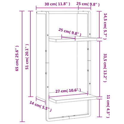 Prateleira de parede com barra 30x25x65 cm preto