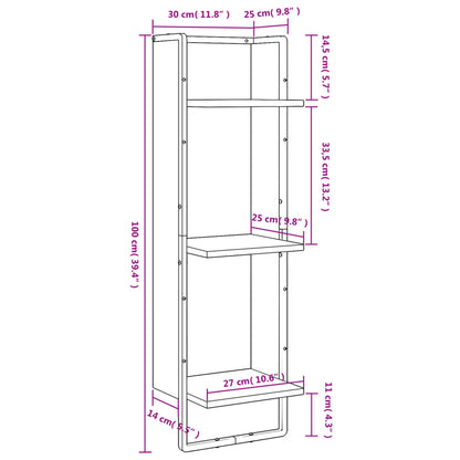 Unidade 3 prateleiras parede 30x25x100 cm deriv. madeira preto