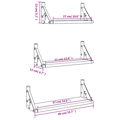 3 pcs prateleiras parede derivados de madeira cinzento sonoma