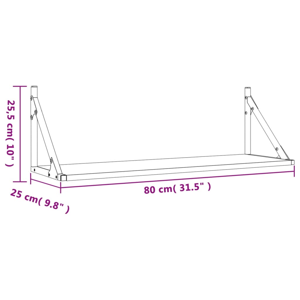 Prateleiras de parede 2pcs 80x25x25,5cm derivados madeira preto