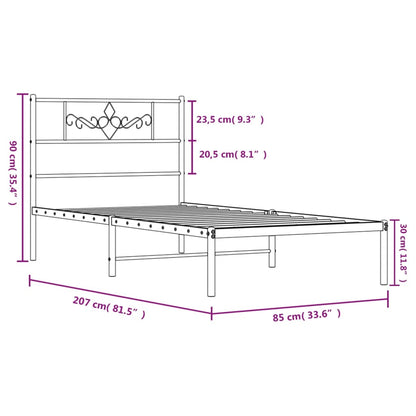 Estrutura de cama com cabeceira 80x200 cm metal preto