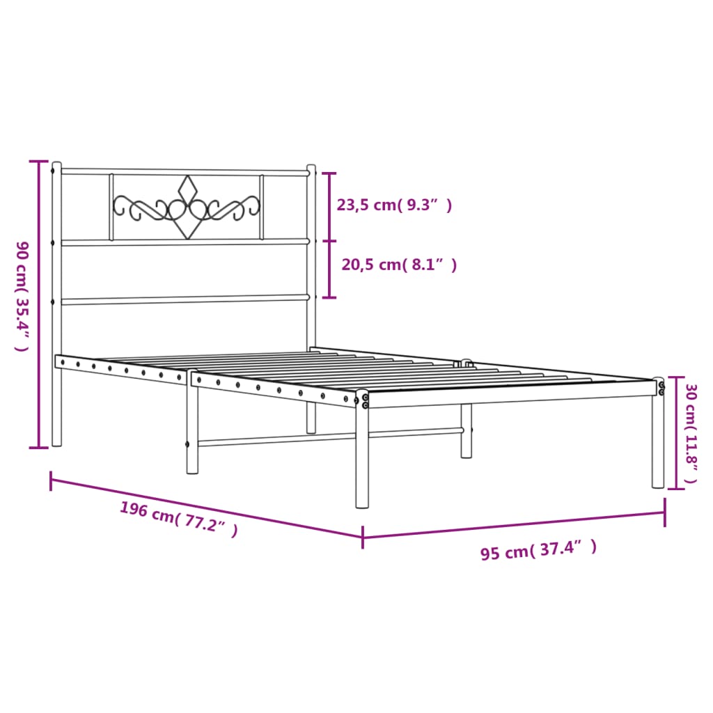 Estrutura de cama com cabeceira 90x190 cm metal preto