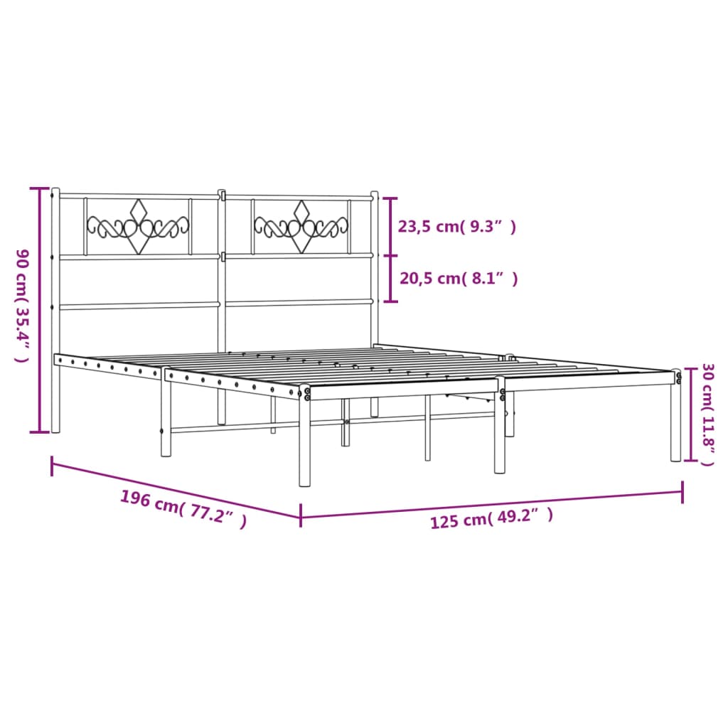 Estrutura de cama com cabeceira 120x190 cm metal preto