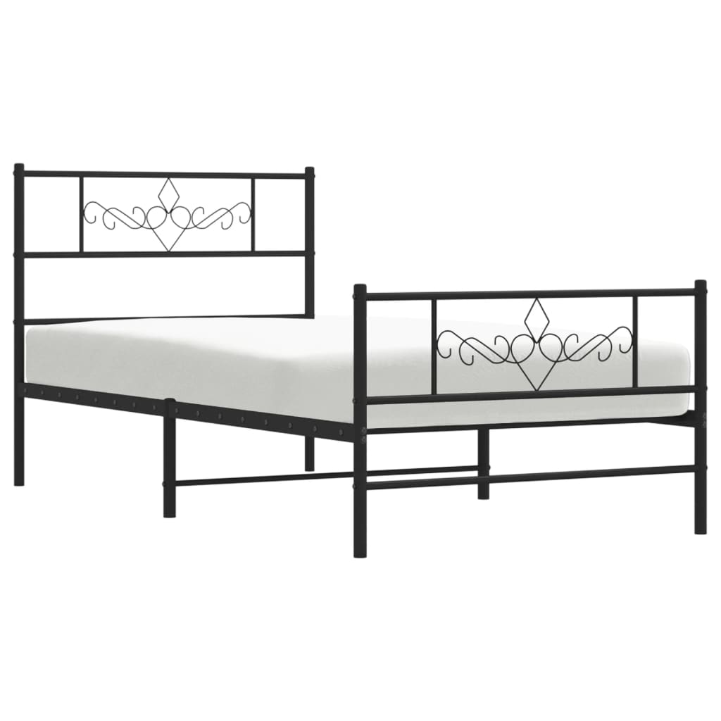 Estrutura de cama com cabeceira e pés 75x190 cm metal preto