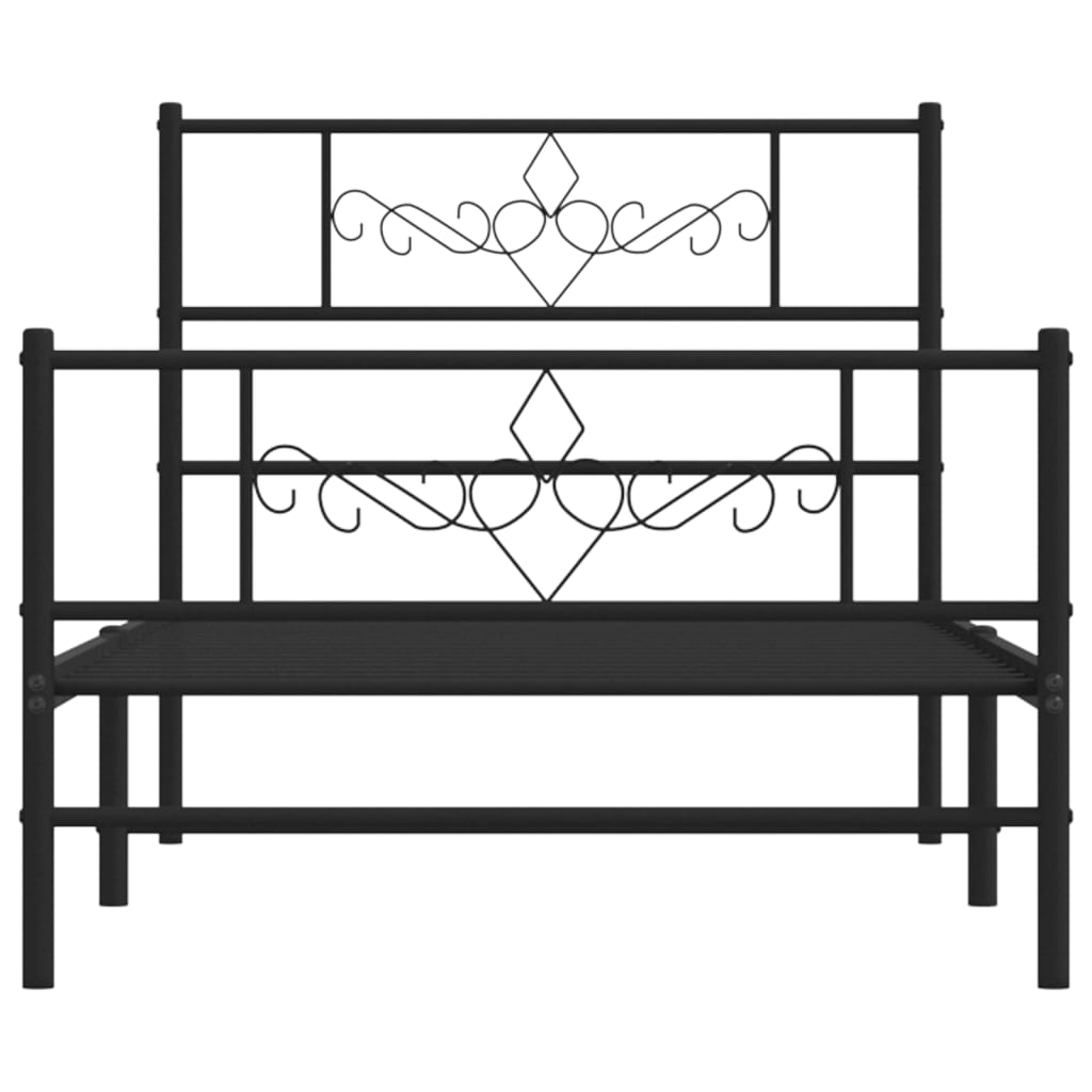 Estrutura de cama com cabeceira e pés 75x190 cm metal preto