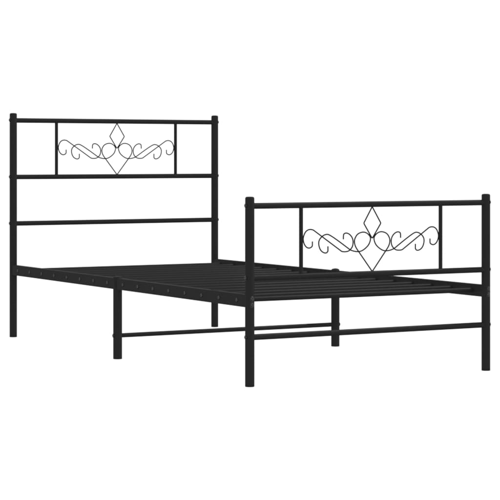 Estrutura de cama com cabeceira e pés 75x190 cm metal preto