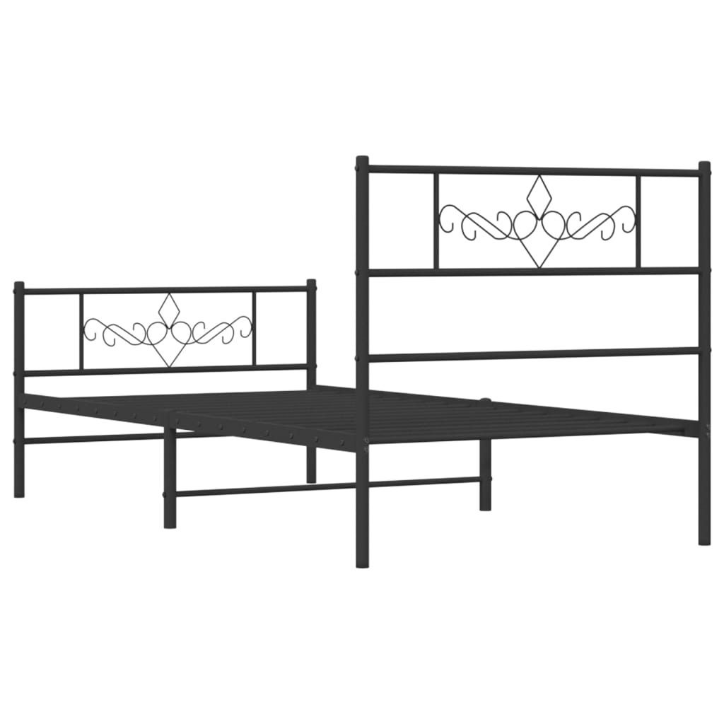 Estrutura de cama com cabeceira e pés 75x190 cm metal preto