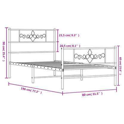 Estrutura de cama com cabeceira e pés 75x190 cm metal preto