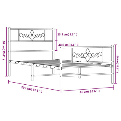 Estrutura de cama com cabeceira e pés 80x200 cm metal preto