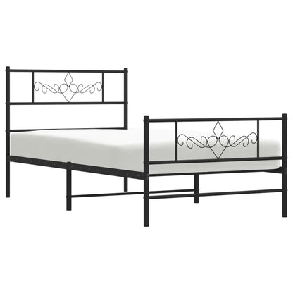 Estrutura de cama com cabeceira e pés 90x190 cm metal preto