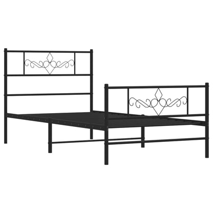 Estrutura de cama com cabeceira e pés 90x200 cm metal preto