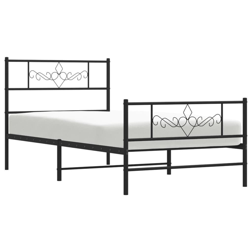 Estrutura de cama com cabeceira e pés 100x200 cm metal preto