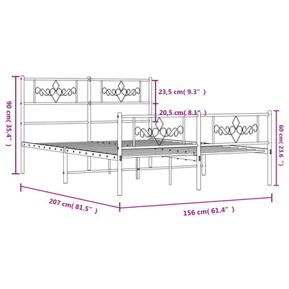 Estrutura de cama com cabeceira e pés 150x200 cm metal preto