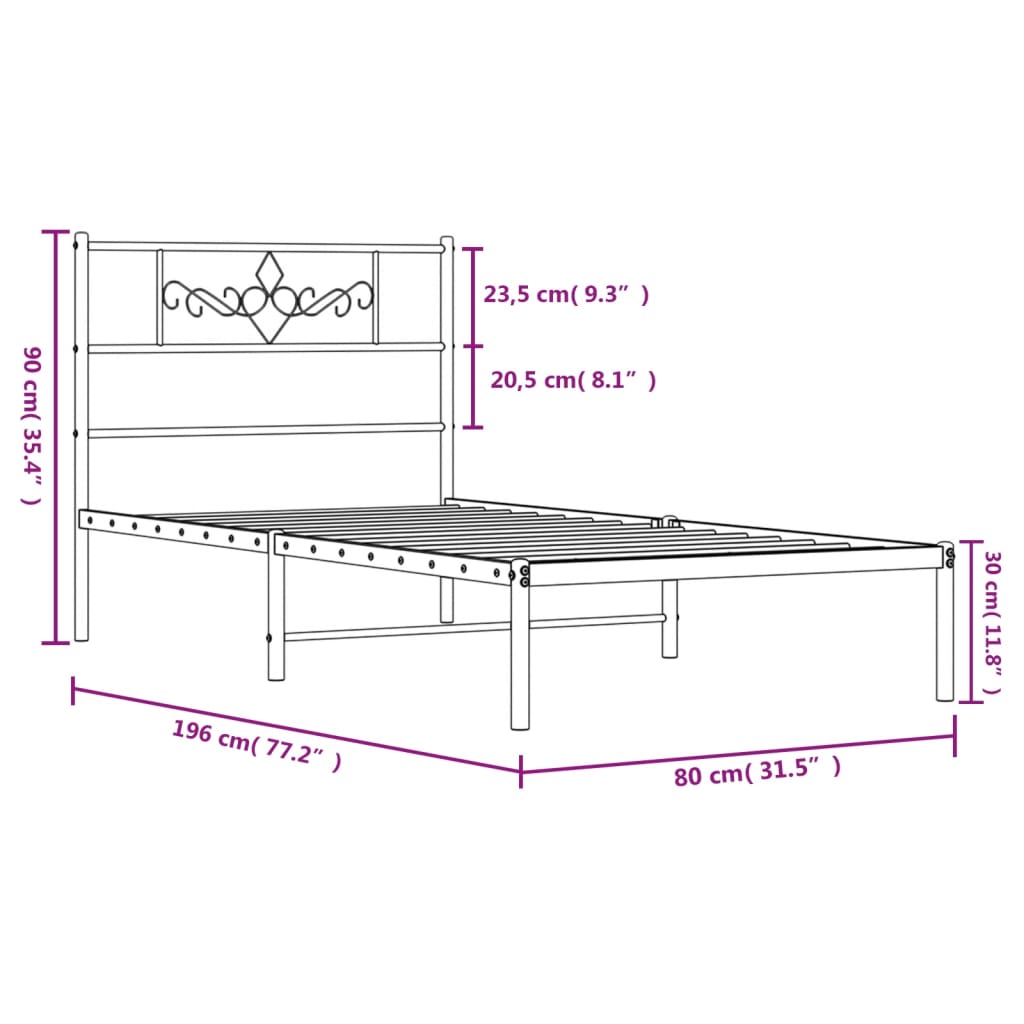 Estrutura de cama com cabeceira 75x190 cm metal branco