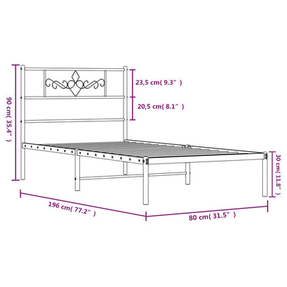 Estrutura de cama com cabeceira 75x190 cm metal branco