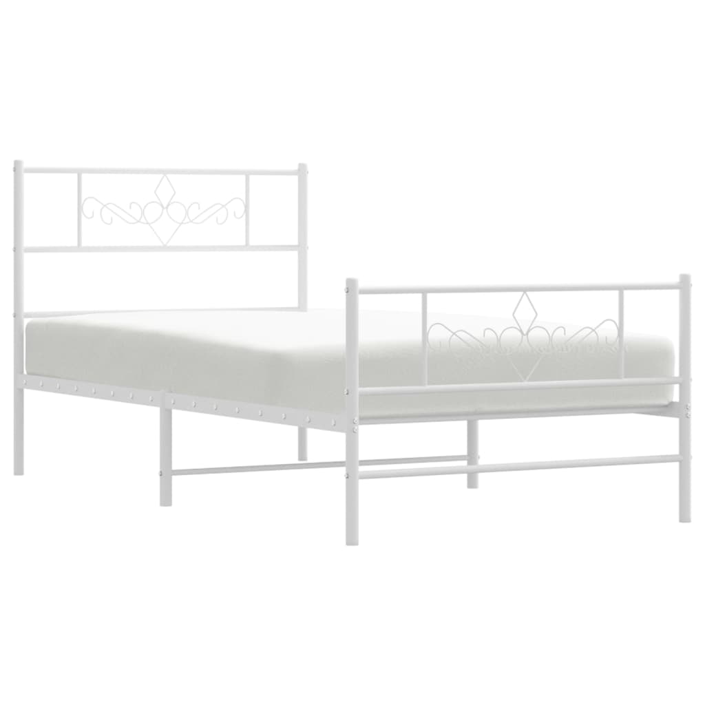 Estrutura de cama com cabeceira e pés 75x190 cm metal branco