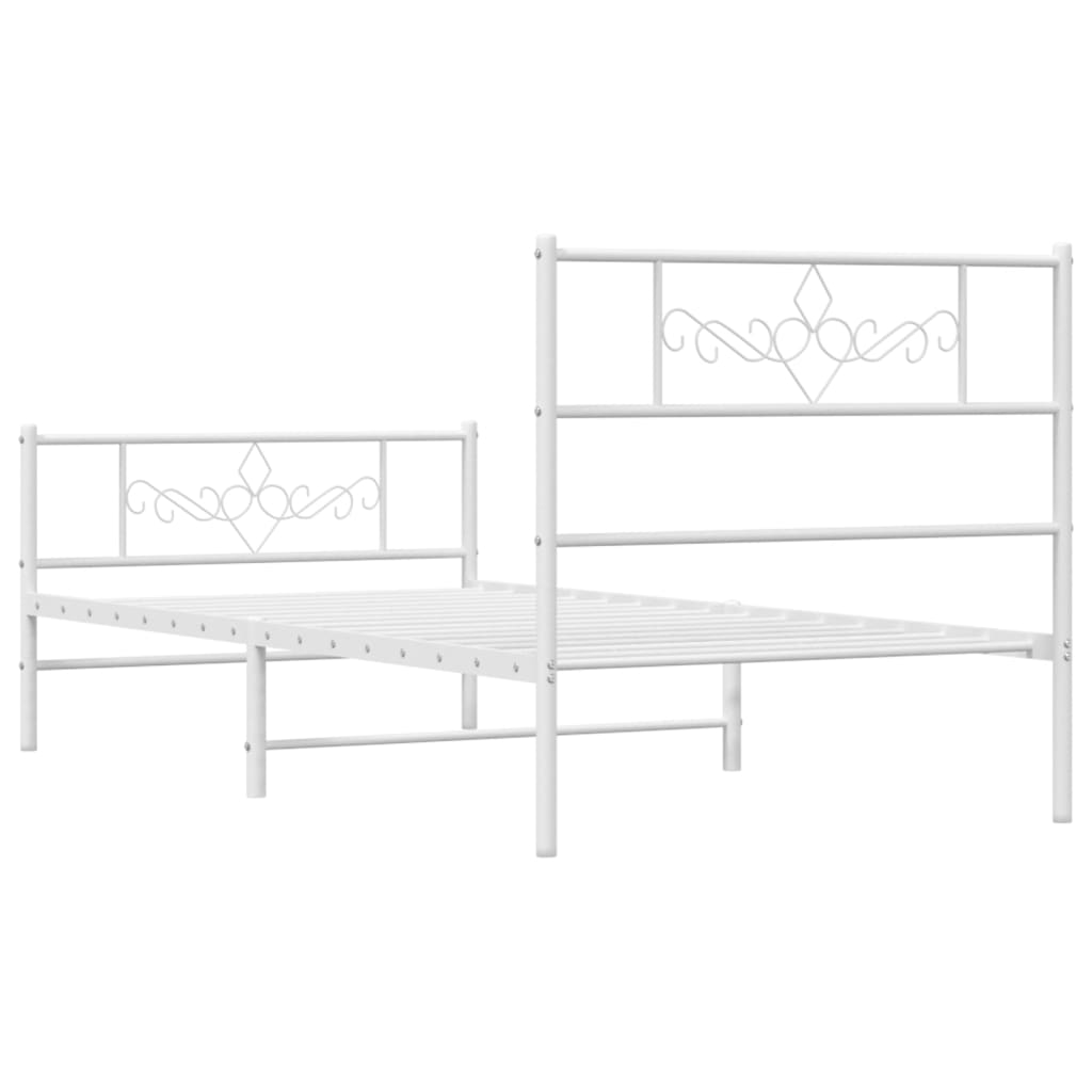 Estrutura de cama com cabeceira e pés 75x190 cm metal branco