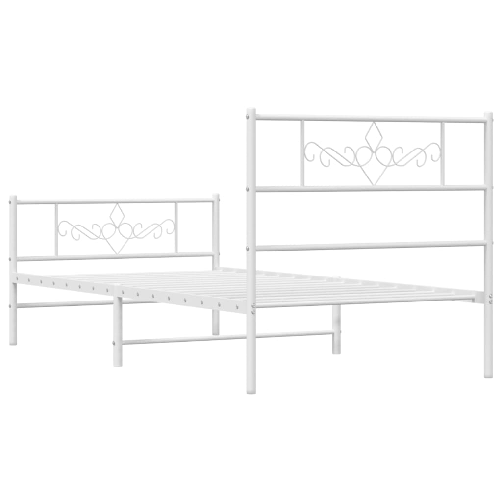 Estrutura de cama com cabeceira e pés 90x190 cm metal branco