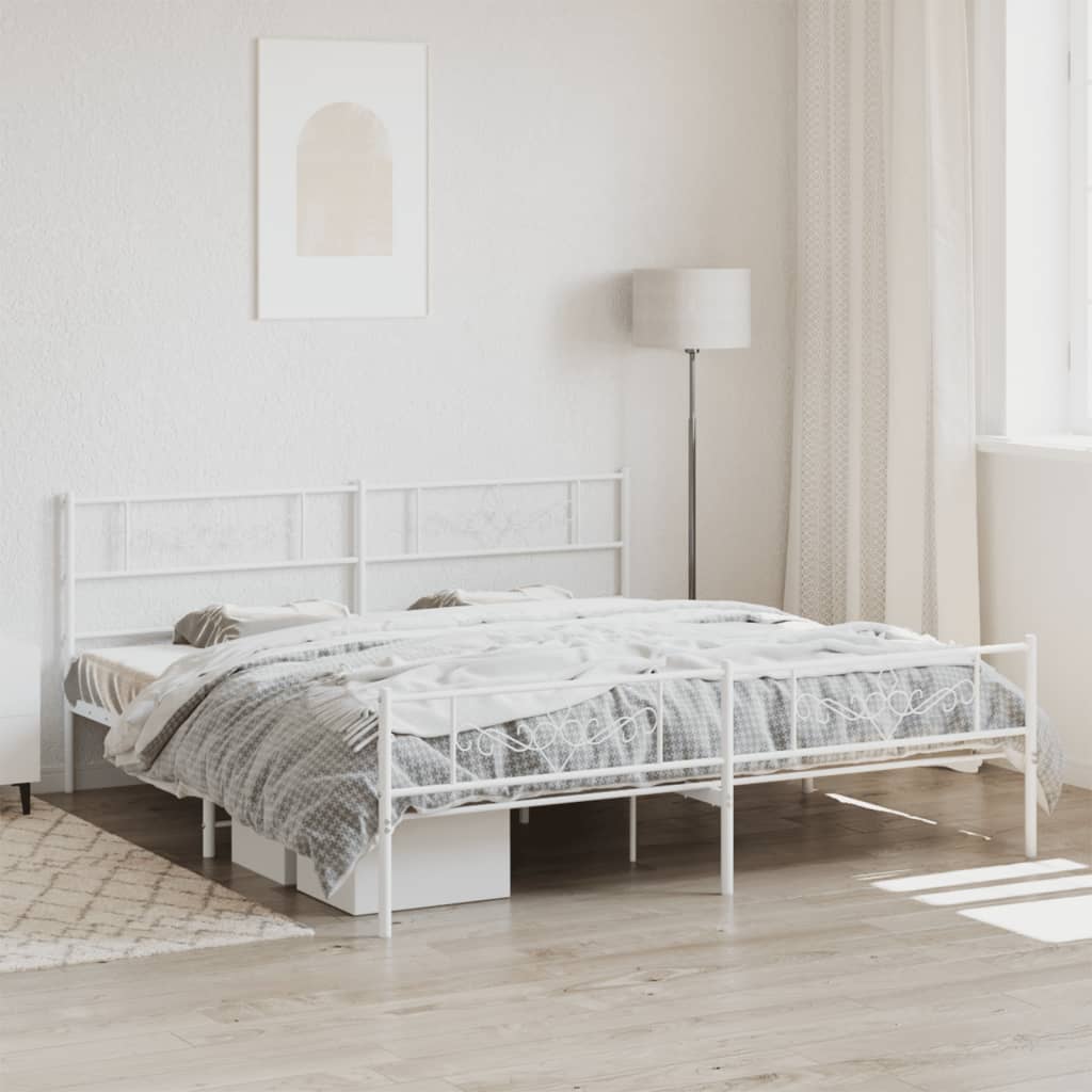 Estrutura de cama com cabeceira e pés 183x213 cm metal branco