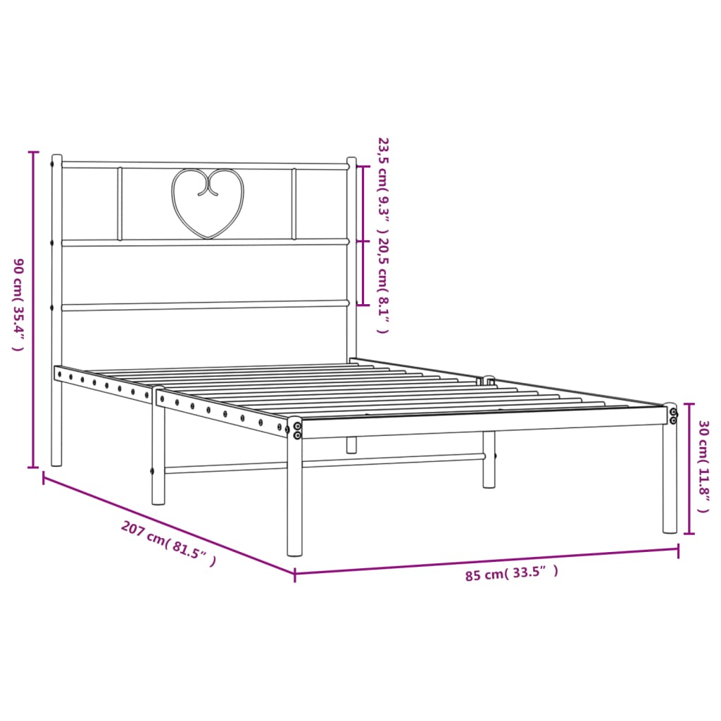 Estrutura de cama com cabeceira 80x200 cm metal preto