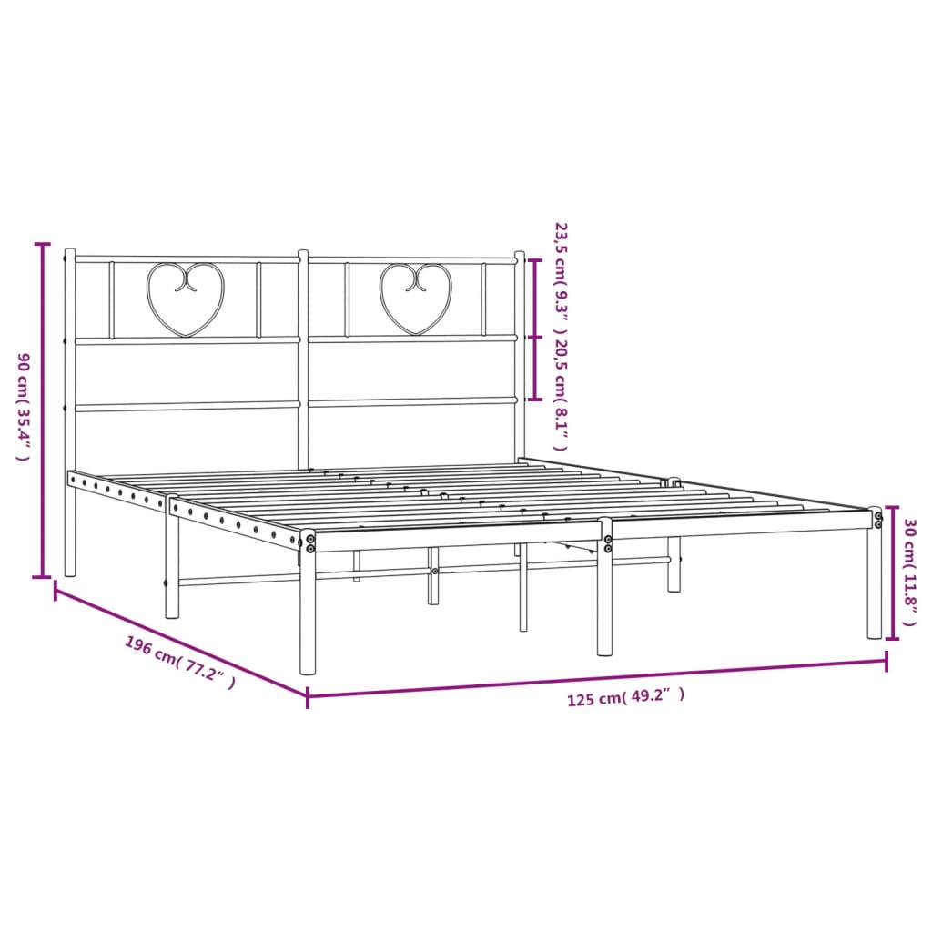 Estrutura de cama com cabeceira 120x190 cm metal preto