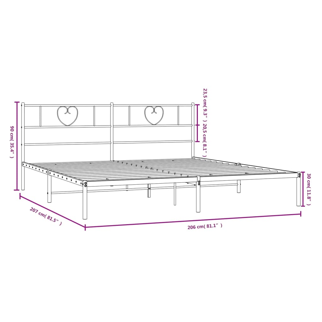 Estrutura de cama com cabeceira 200x200 cm metal preto