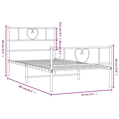 Estrutura de cama com cabeceira e pés 90x200 cm metal preto