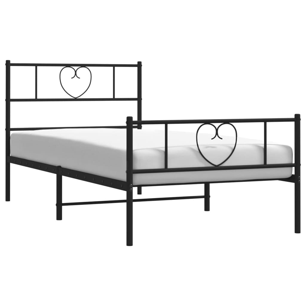 Estrutura de cama com cabeceira e pés 100x190 cm metal preto